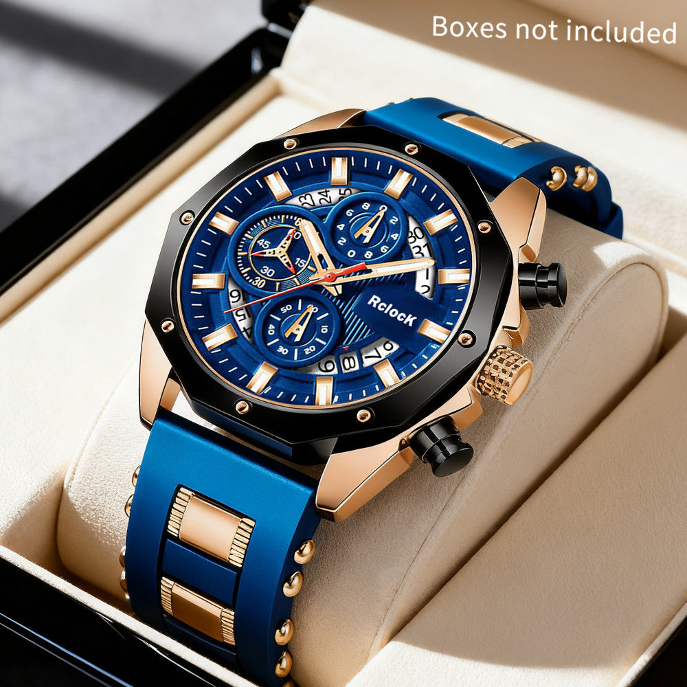 Men's Casual Round Quartz Watch Set with Silicone Strap, Ideal Gift