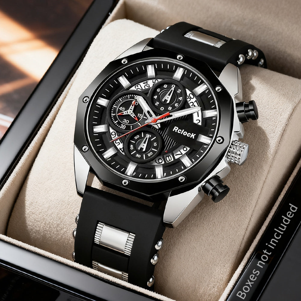 Men's Casual Round Quartz Watch Set with Silicone Strap, Ideal Gift