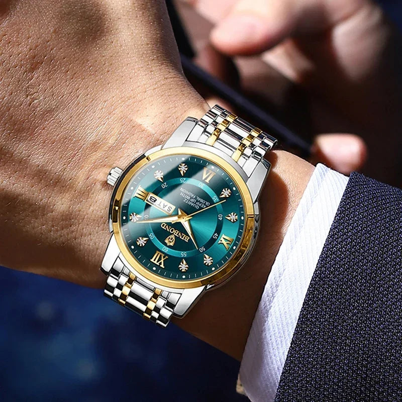 Luxury Men’s Quartz Wristwatch – Gold Diamond Automatic