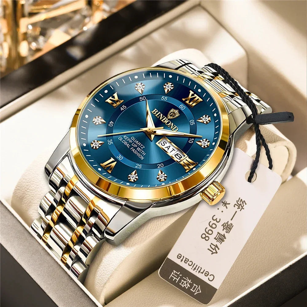 Luxury Men’s Quartz Wristwatch – Gold Diamond Automatic