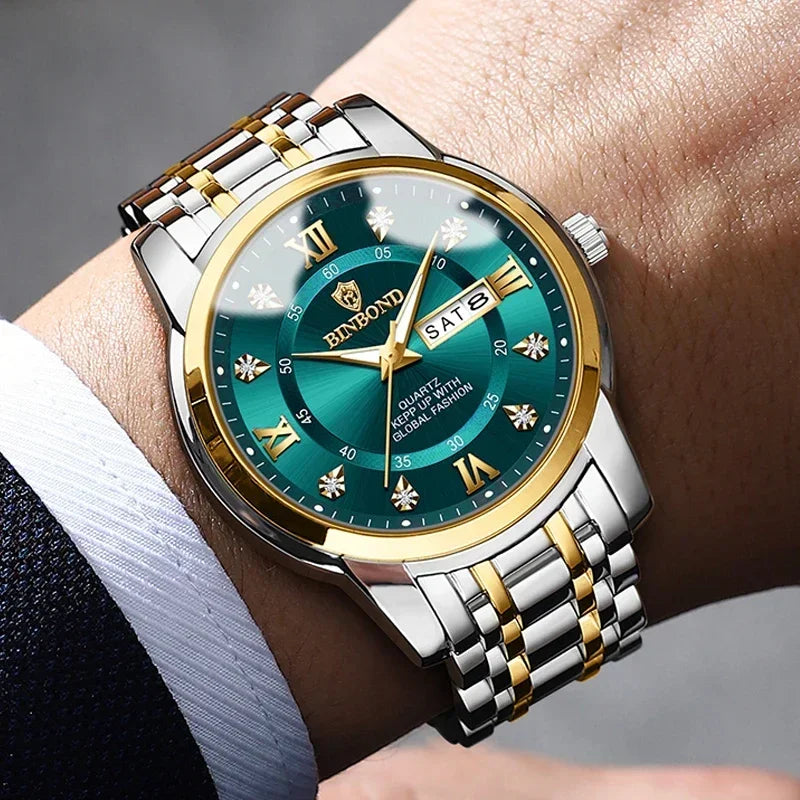 Luxury Men’s Quartz Wristwatch – Gold Diamond Automatic