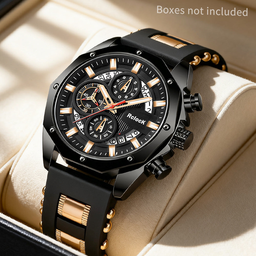 Men's Casual Round Quartz Watch Set with Silicone Strap, Ideal Gift