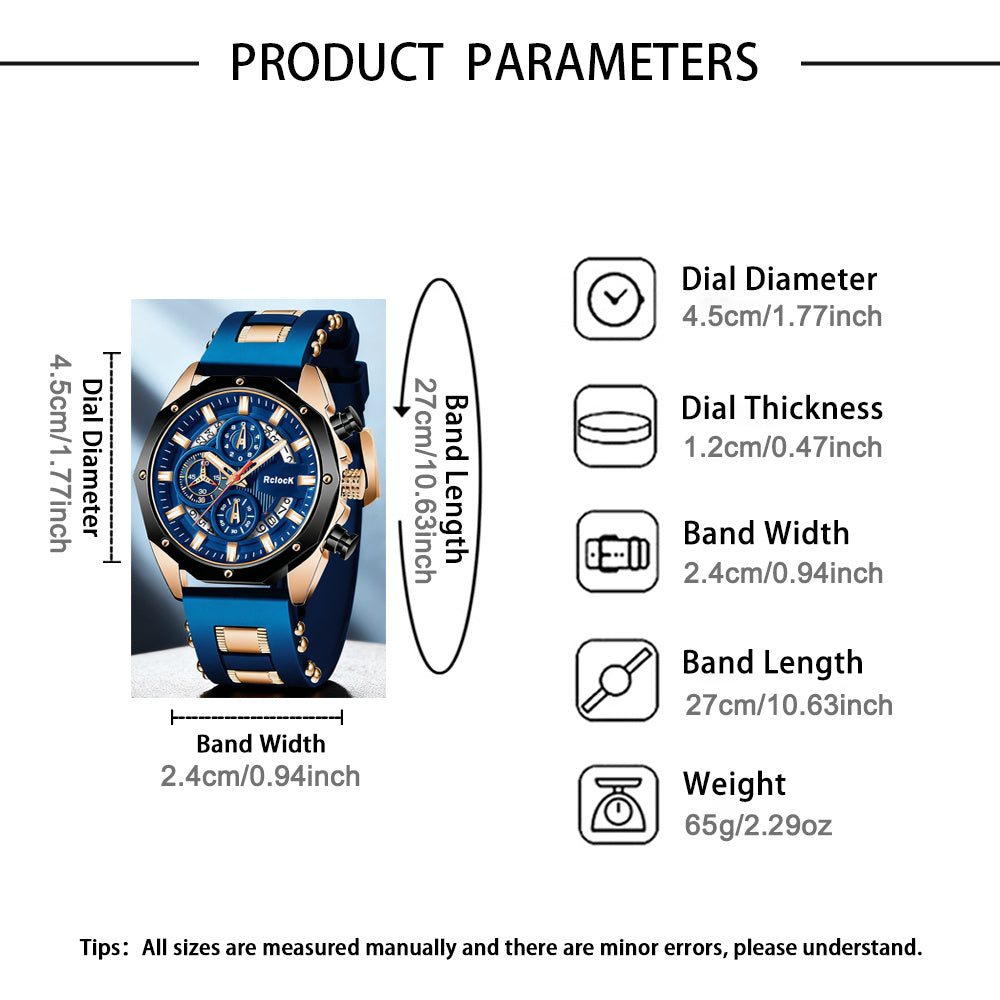 Men's Casual Round Quartz Watch Set with Silicone Strap, Ideal Gift